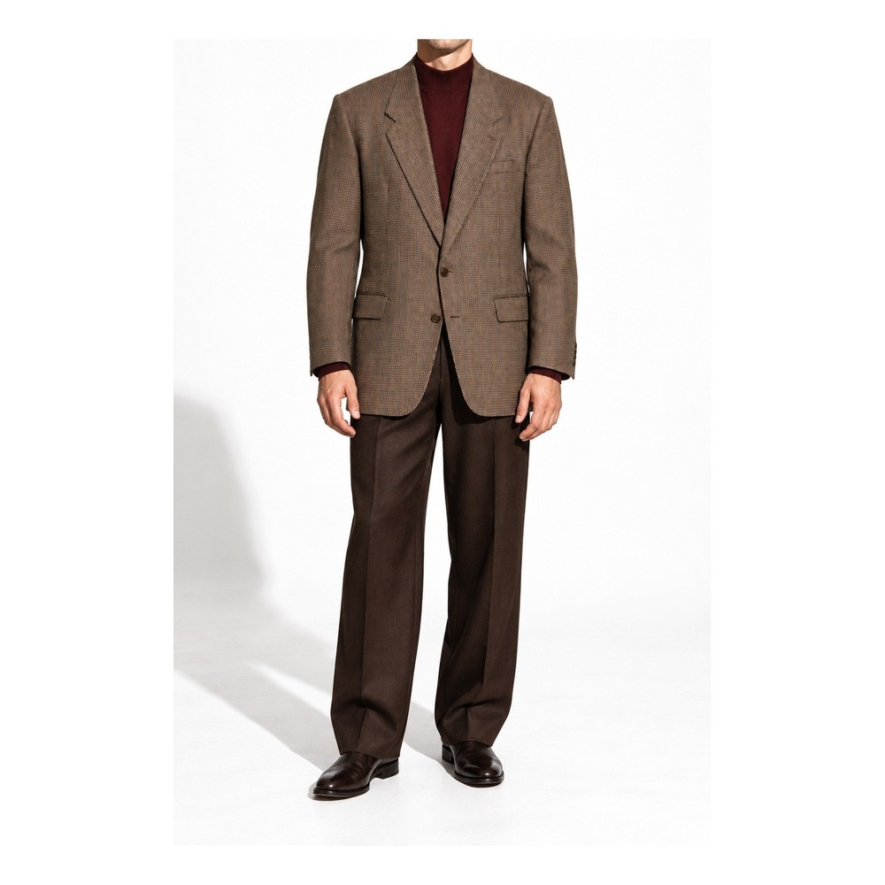 Vintage Jordache Blazer Mens 42L Microplaid Tan Linen 2 Button Sport Coat